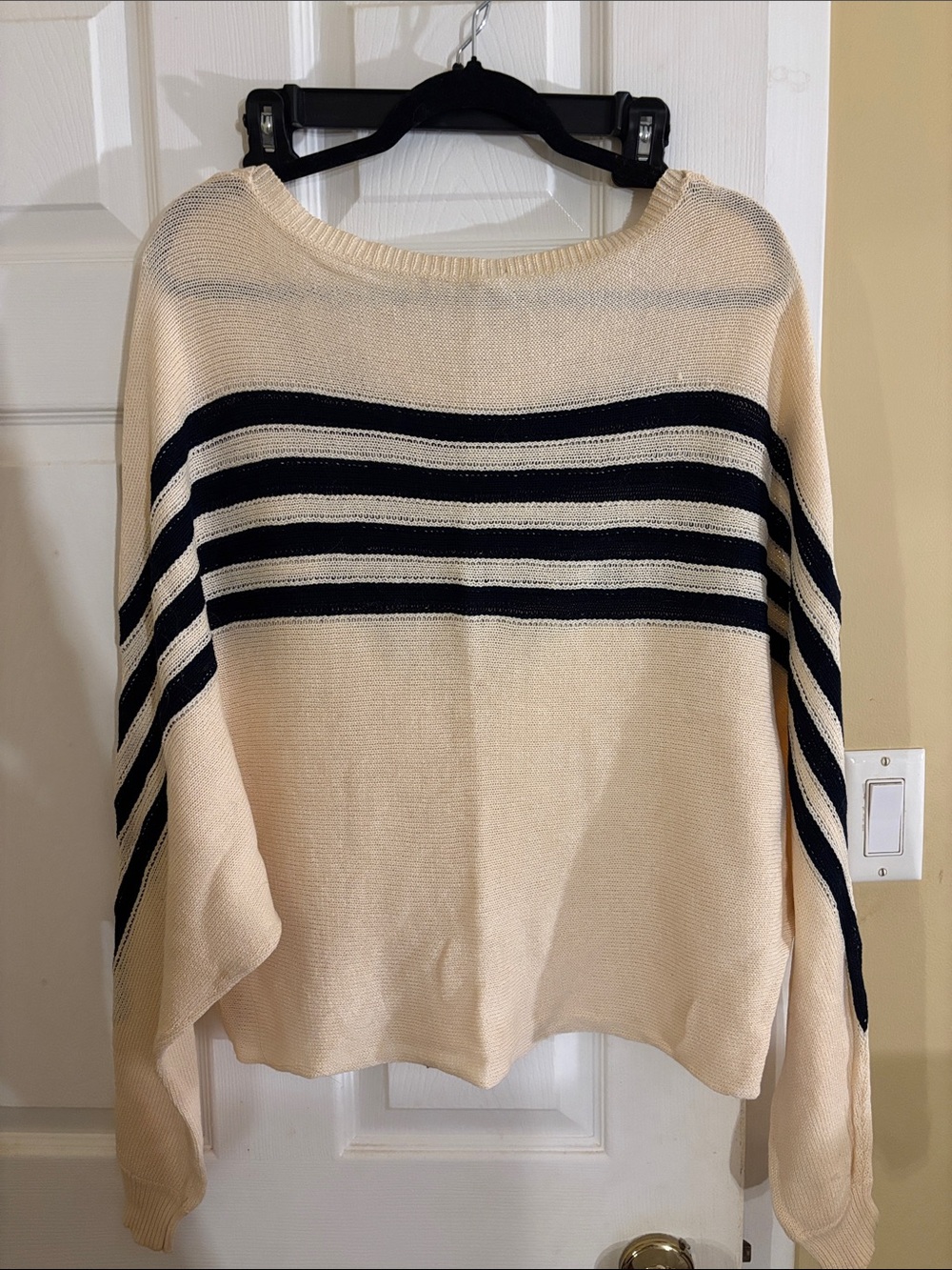 Off-the-Shoulder Cream & Black Striped Sweater